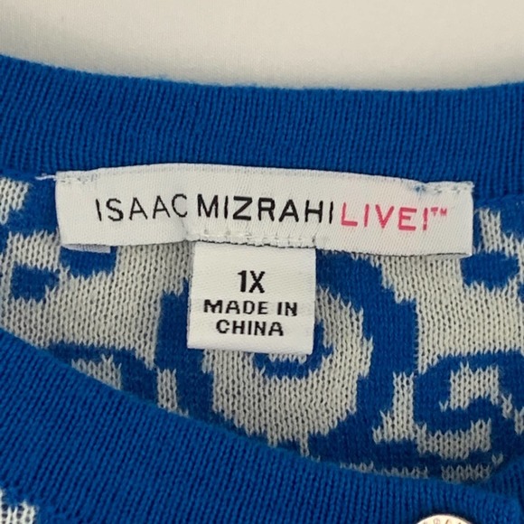 Isaac Mizrahi Live Blue and White Sweater Cardigan - Picture 3 of 7